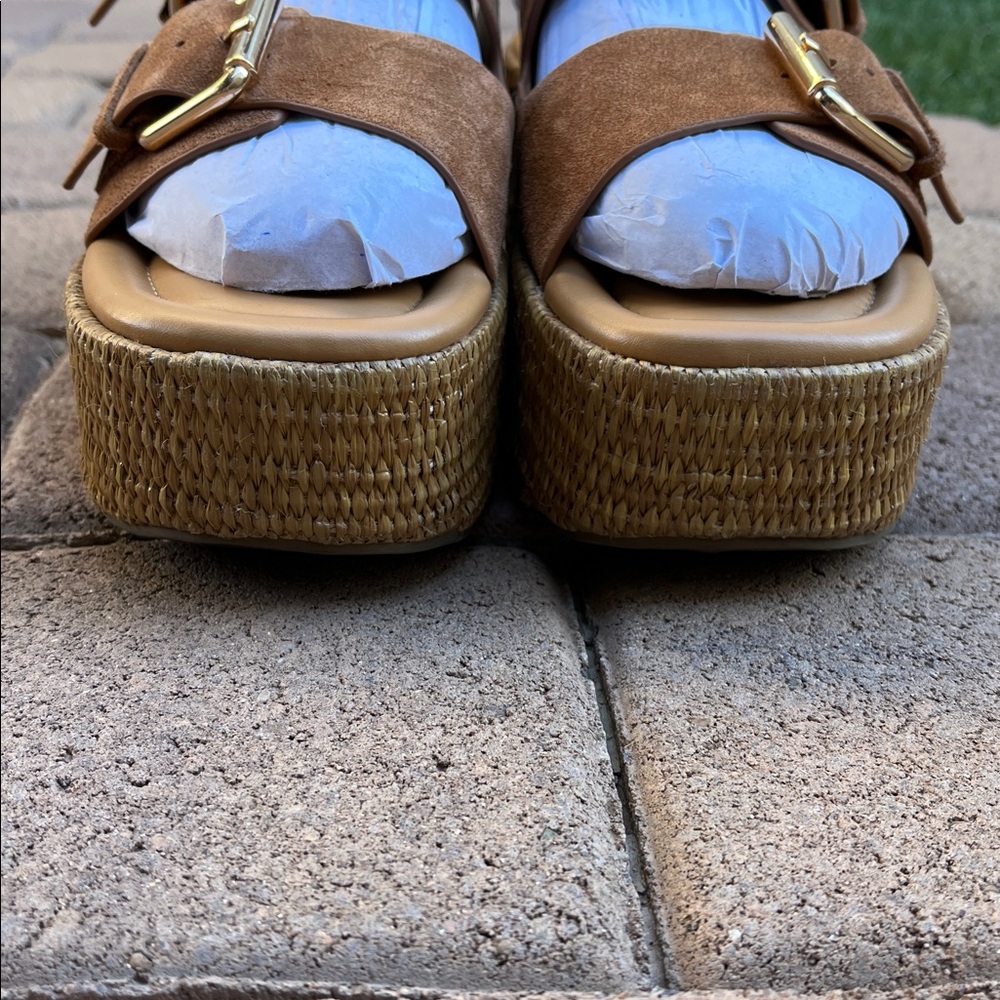 Marc Fisher Tan Platform Sandals with Adjustable Straps - Picture 8 of 16
